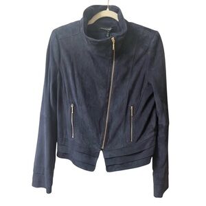 NWT WHBM Navy Blue Leather crop jacket Size Medium #10241